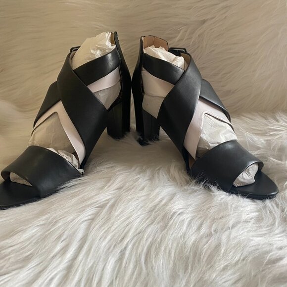 Franco Sarto Shoes - Franco Sarto Habra Black Leather Heeled Sandals Size 10